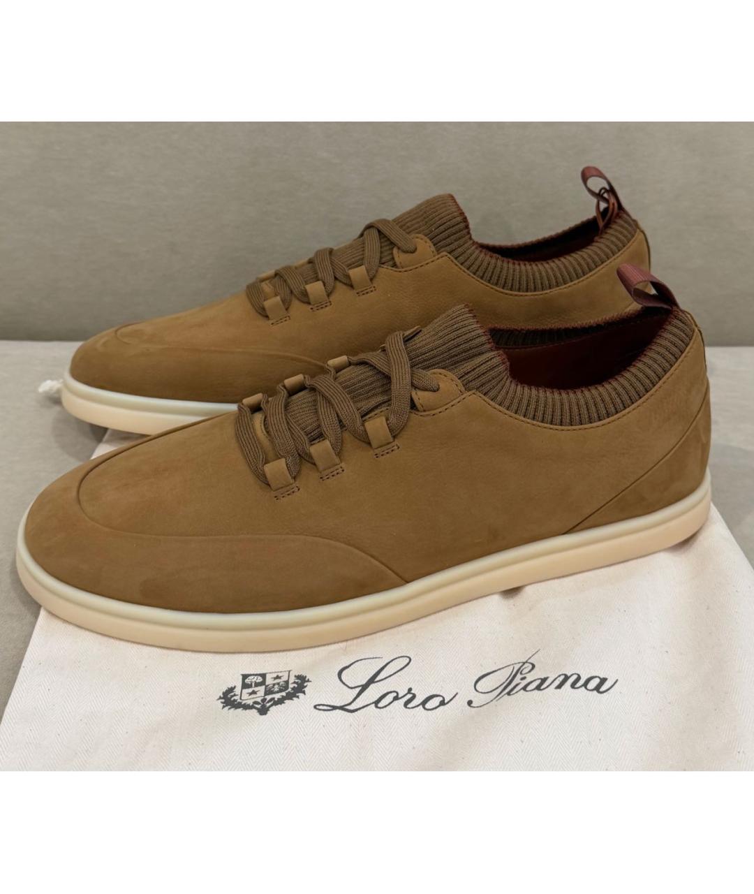 LORO PIANA Горчичные нубуковые низкие кроссовки / кеды, фото 6