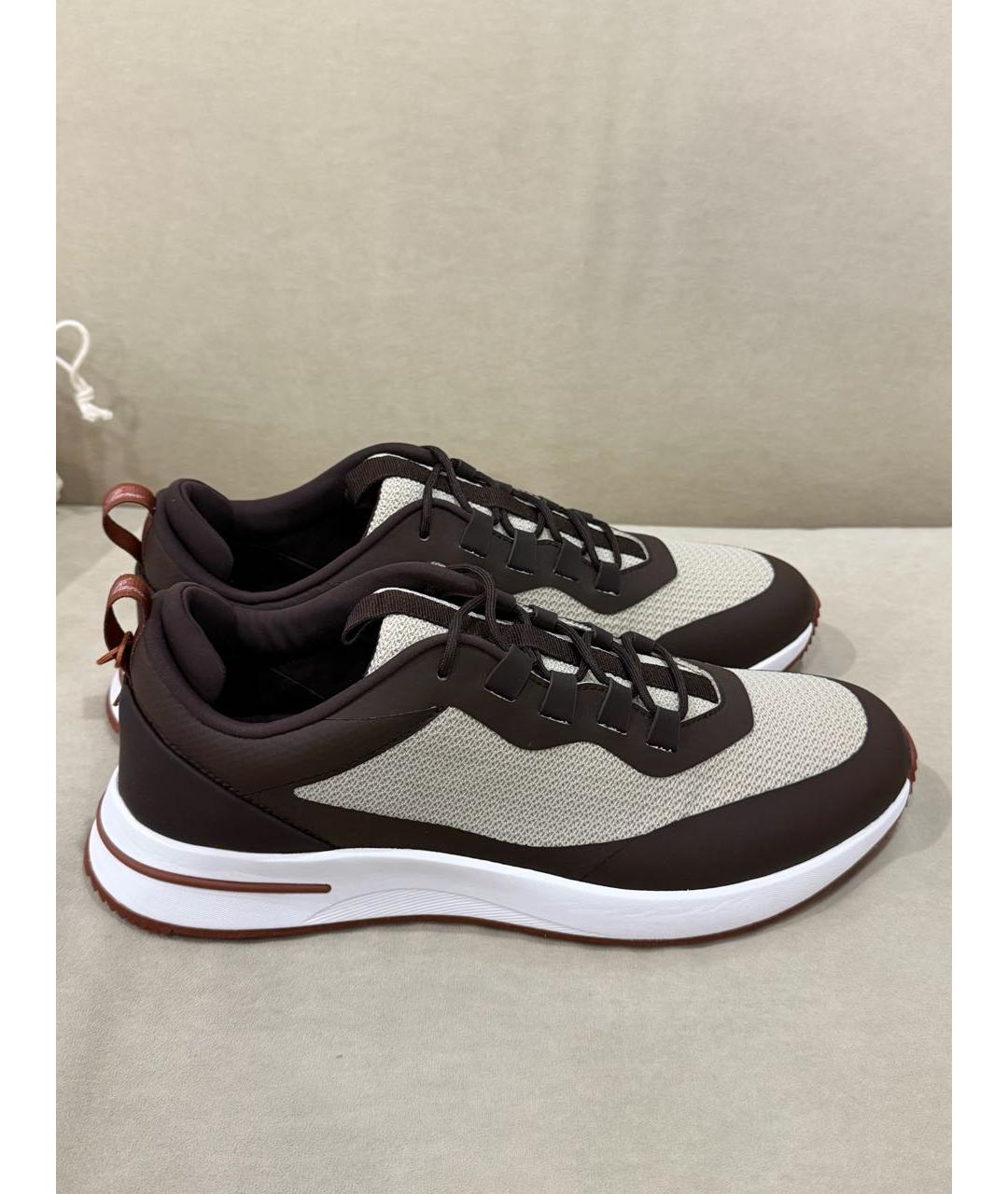 LORO PIANA Коричневые текстильные низкие кроссовки / кеды, фото 7