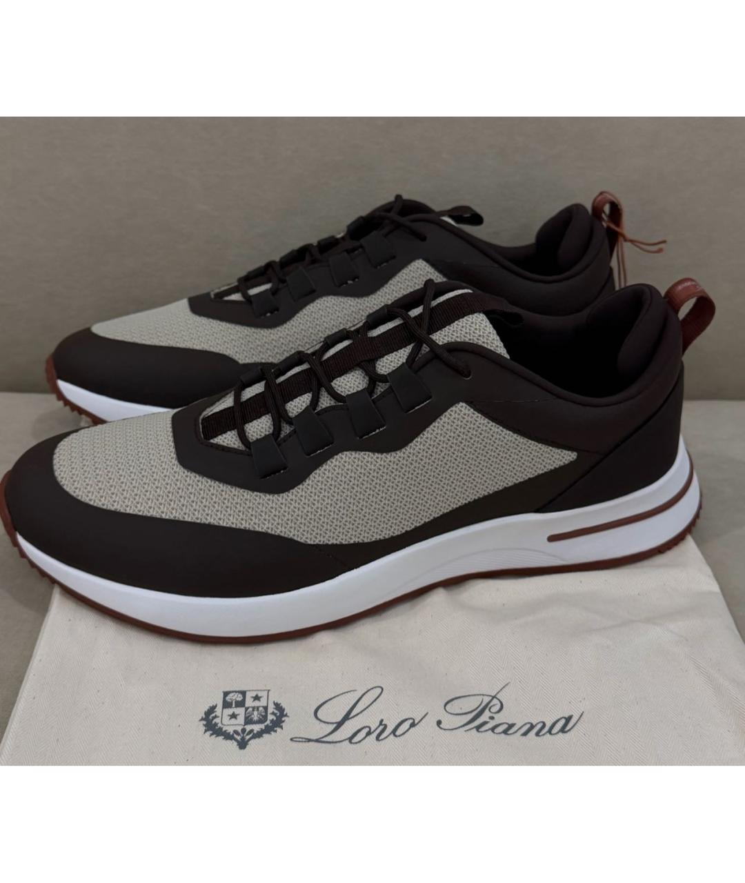 LORO PIANA Коричневые текстильные низкие кроссовки / кеды, фото 6