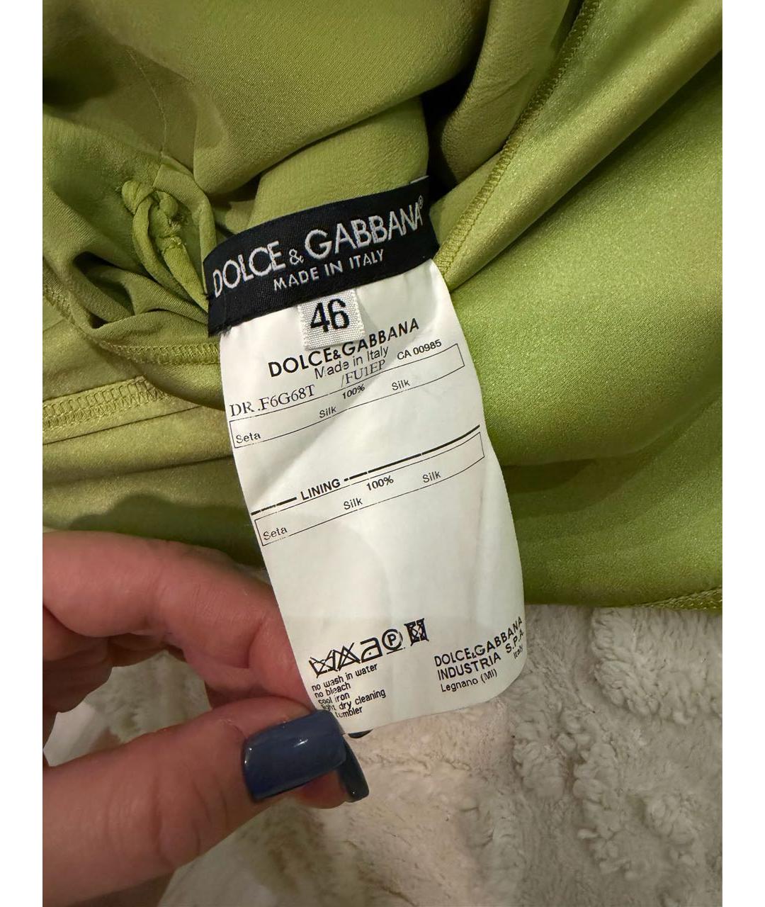 DOLCE&GABBANA Зеленые шелковое коктейльное платье, фото 4