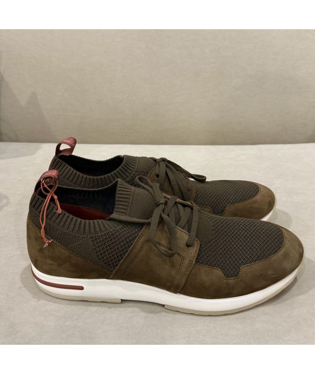 LORO PIANA Хаки текстильные низкие кроссовки / кеды, фото 7