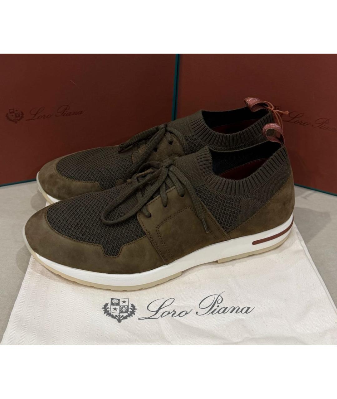 LORO PIANA Хаки текстильные низкие кроссовки / кеды, фото 6