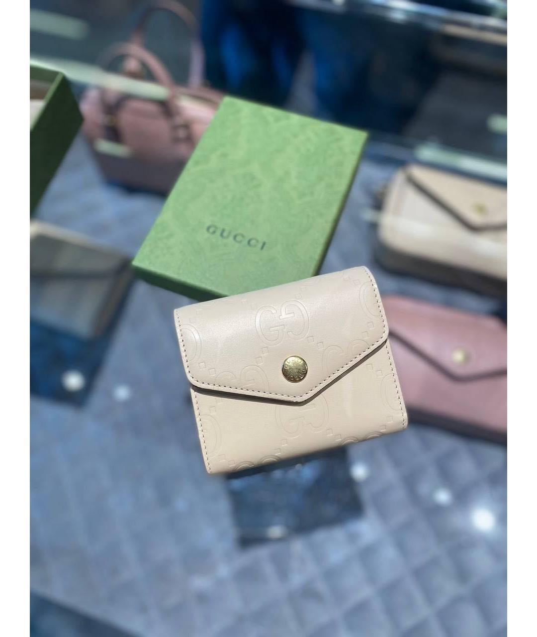GUCCI Бежевый кожаный кошелек, фото 5