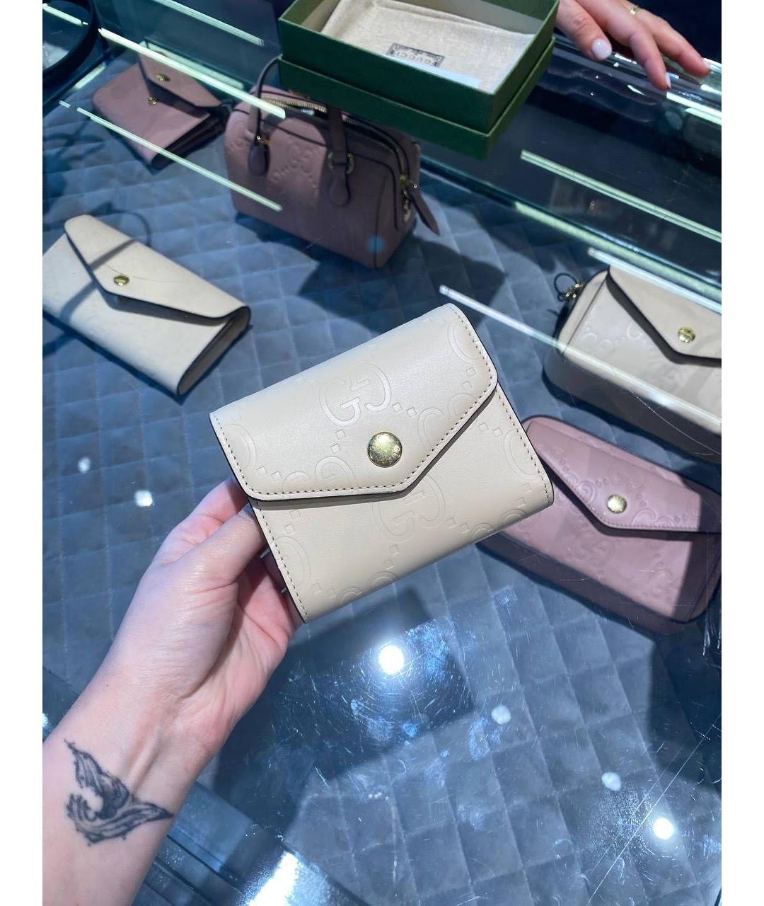 GUCCI Бежевый кожаный кошелек, фото 6