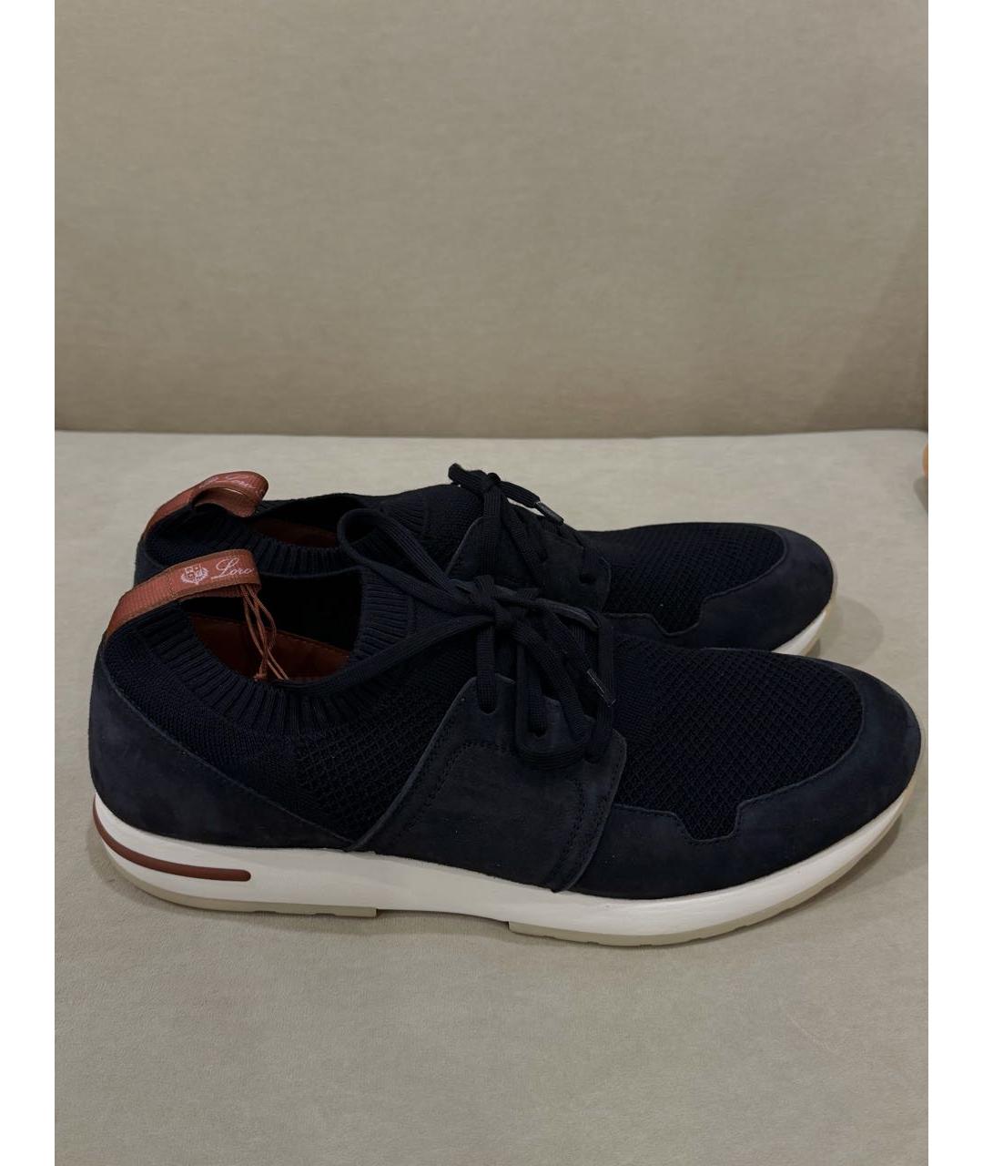 LORO PIANA Темно-синие текстильные низкие кроссовки / кеды, фото 7