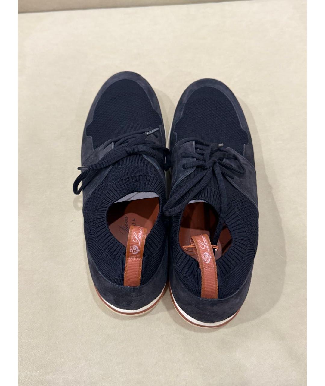 LORO PIANA Темно-синие текстильные низкие кроссовки / кеды, фото 3