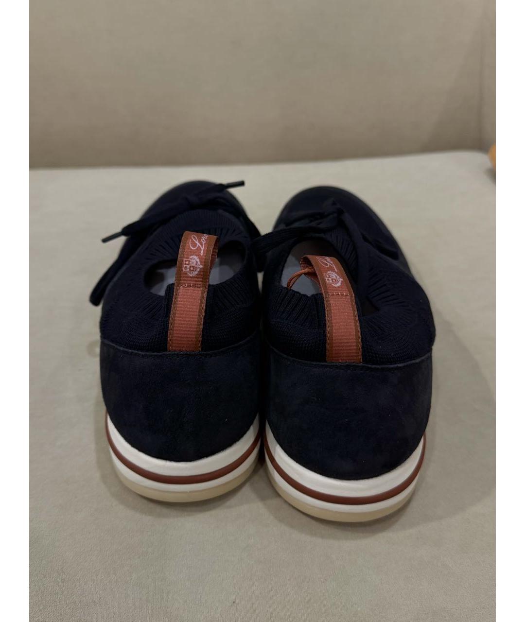 LORO PIANA Темно-синие текстильные низкие кроссовки / кеды, фото 4