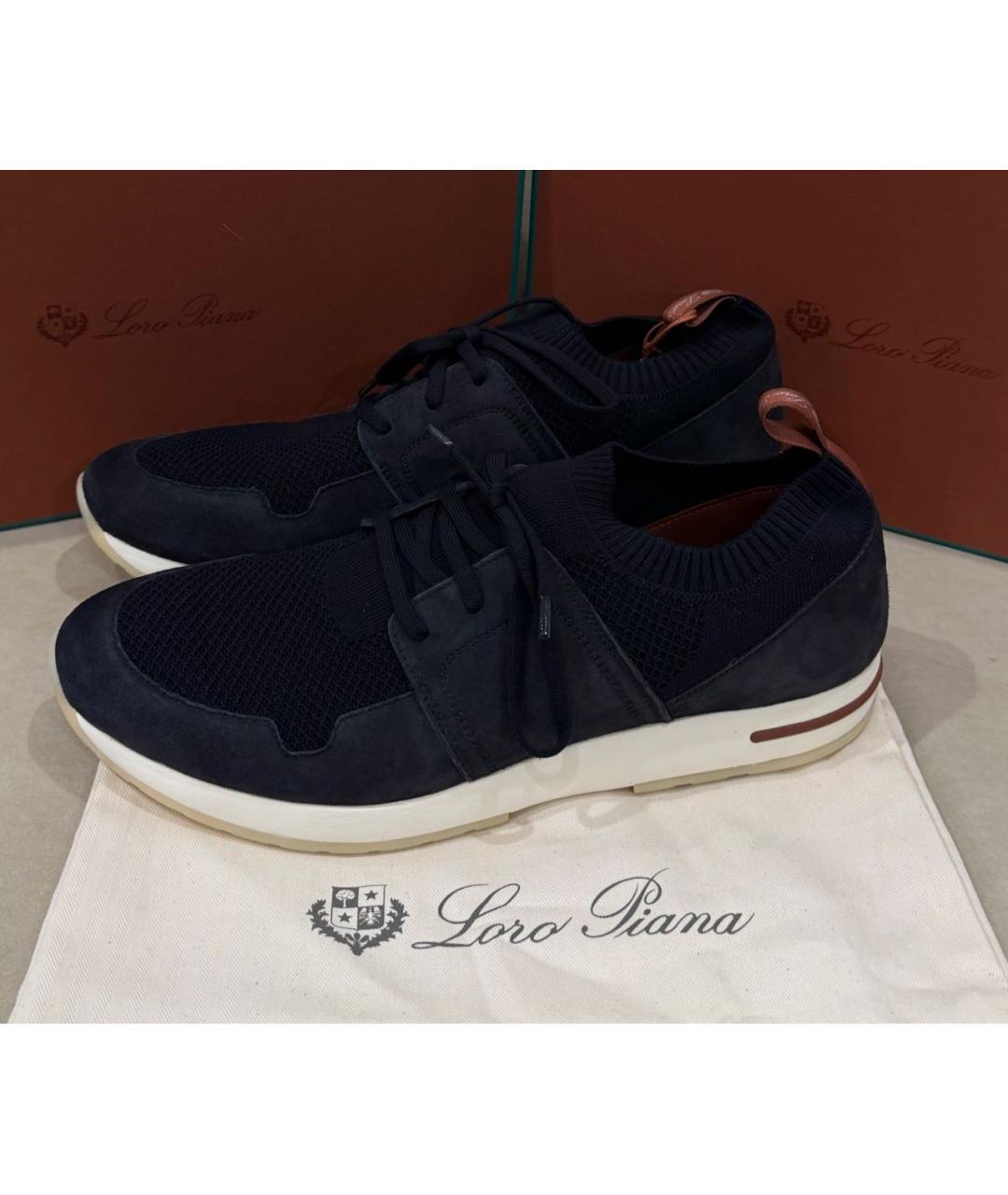 LORO PIANA Темно-синие текстильные низкие кроссовки / кеды, фото 6