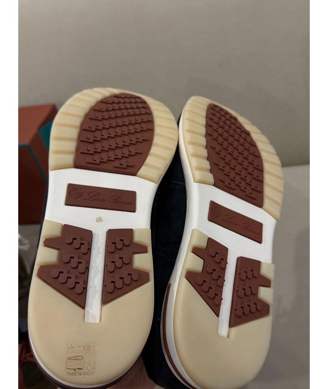 LORO PIANA Темно-синие текстильные низкие кроссовки / кеды, фото 5