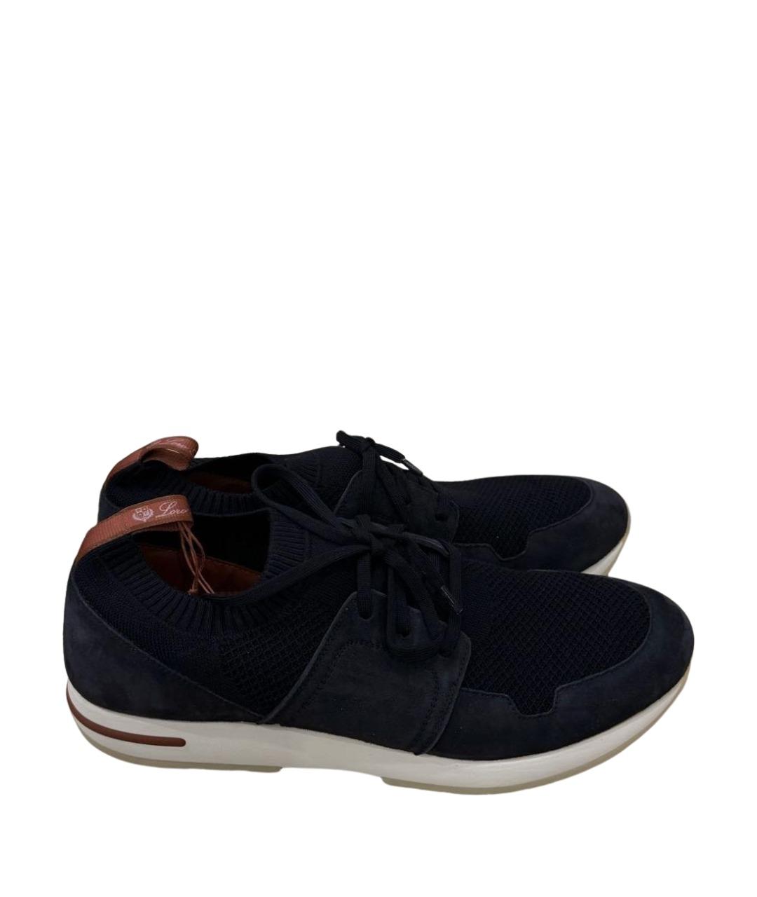 LORO PIANA Темно-синие текстильные низкие кроссовки / кеды, фото 1