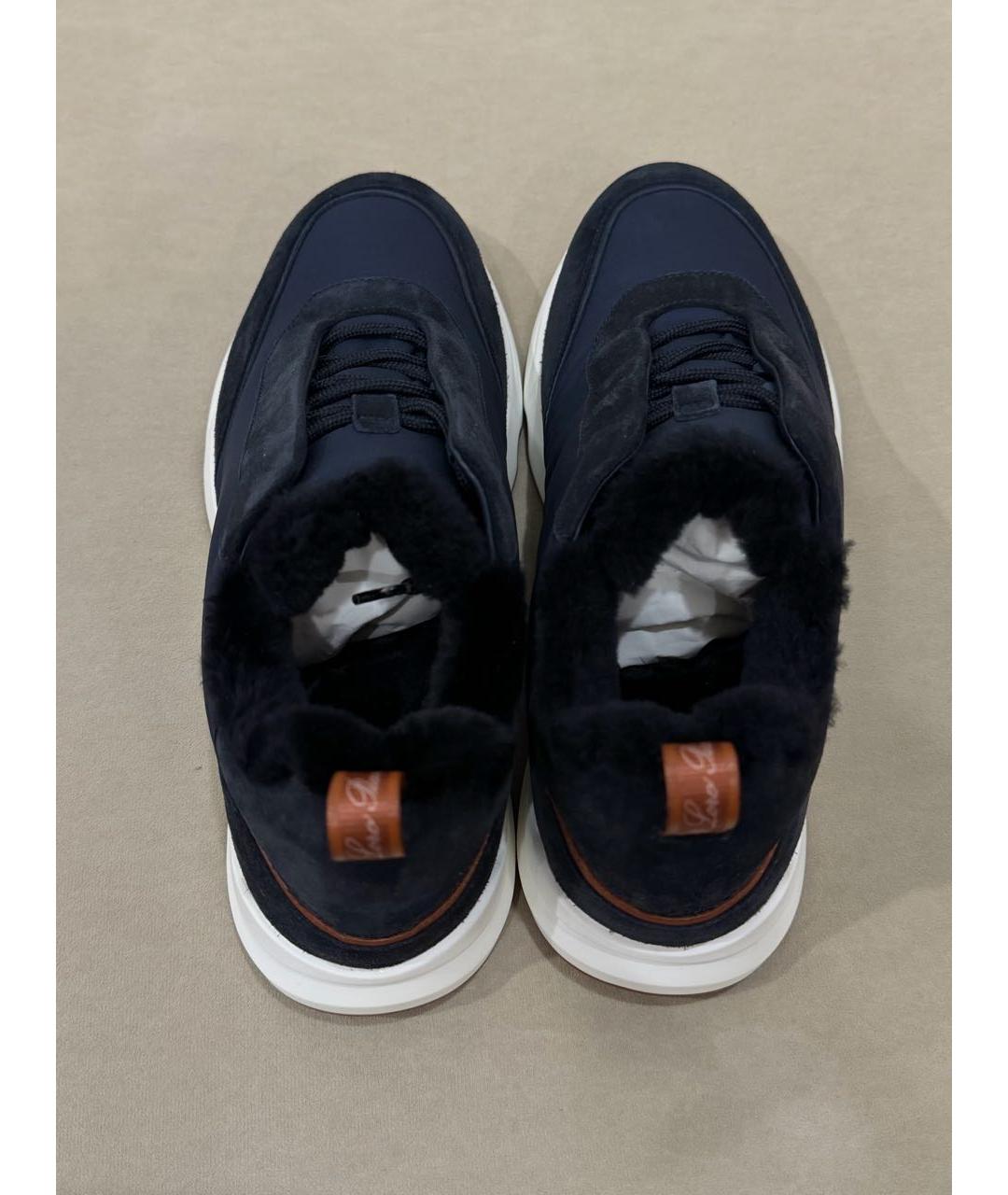 LORO PIANA Темно-синие текстильные низкие кроссовки / кеды, фото 3