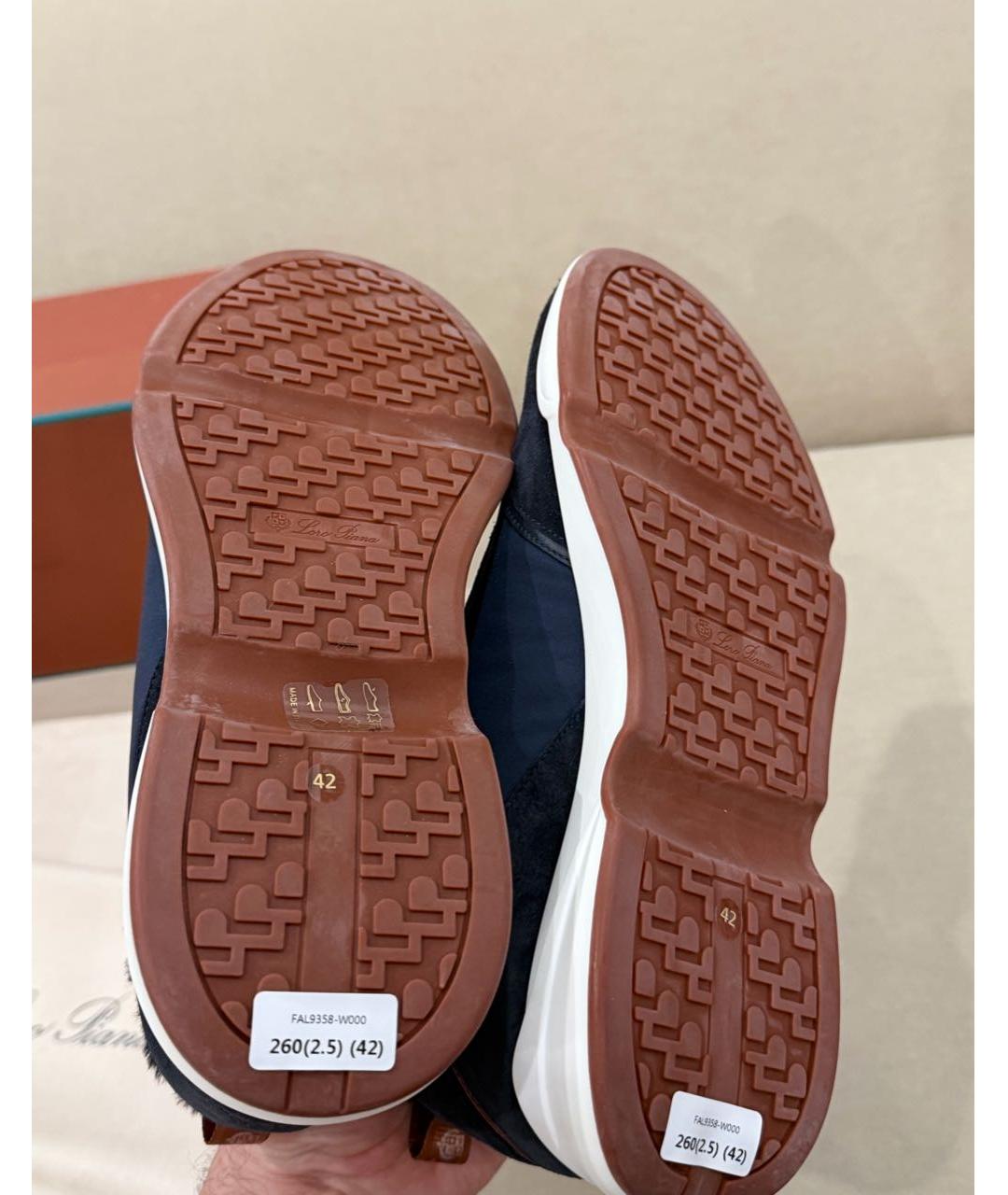 LORO PIANA Темно-синие текстильные низкие кроссовки / кеды, фото 5