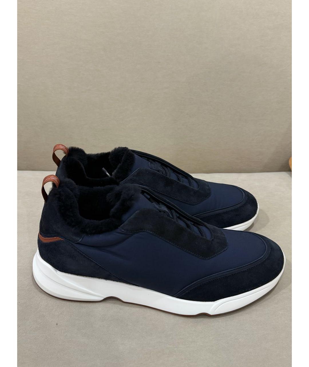 LORO PIANA Темно-синие текстильные низкие кроссовки / кеды, фото 7