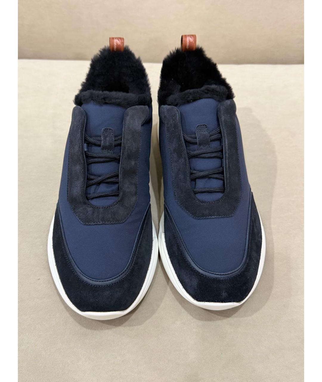 LORO PIANA Темно-синие текстильные низкие кроссовки / кеды, фото 2