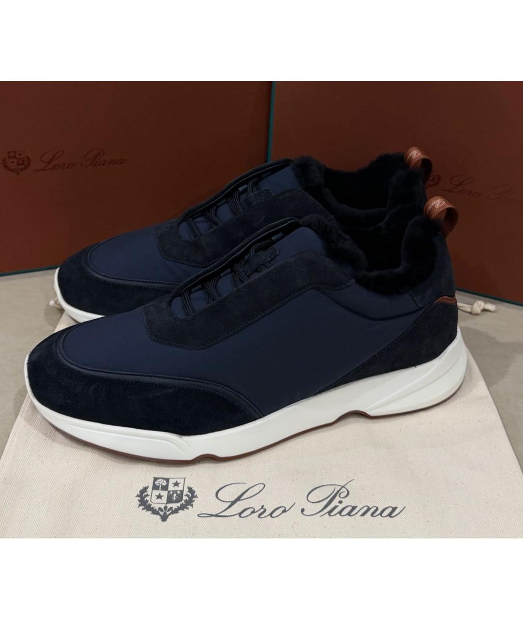 LORO PIANA Темно-синие текстильные низкие кроссовки / кеды, фото 6