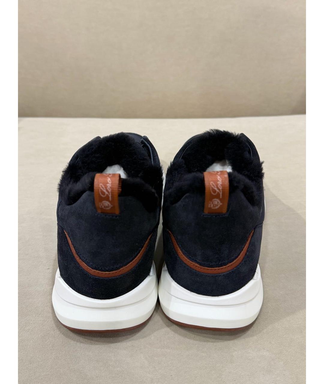 LORO PIANA Темно-синие текстильные низкие кроссовки / кеды, фото 4