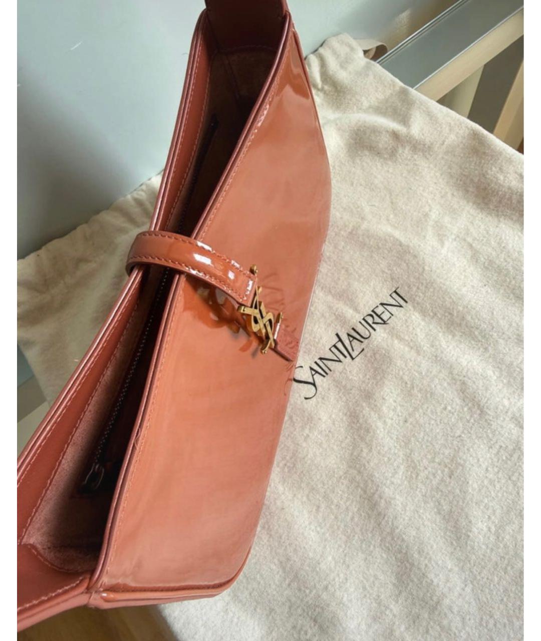 SAINT LAURENT Коралловая сумка с короткими ручками из лакированной кожи, фото 8