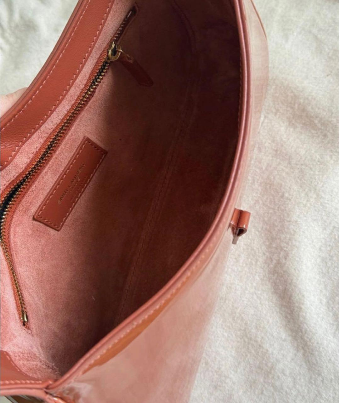 SAINT LAURENT Коралловая сумка с короткими ручками из лакированной кожи, фото 5