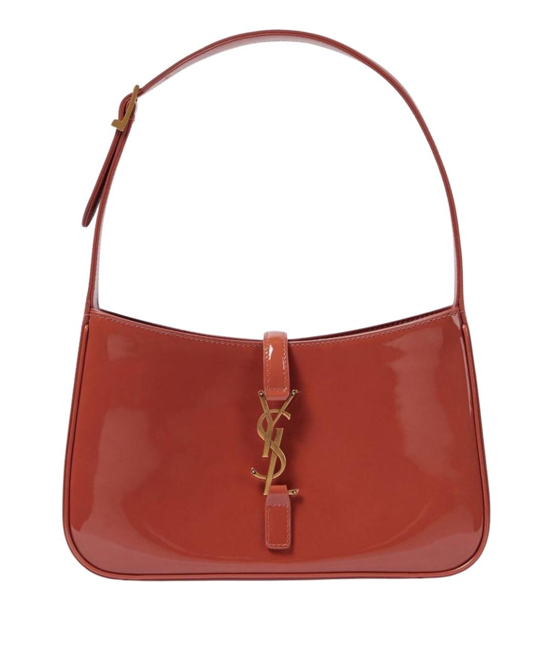 SAINT LAURENT Коралловая сумка с короткими ручками из лакированной кожи, фото 1
