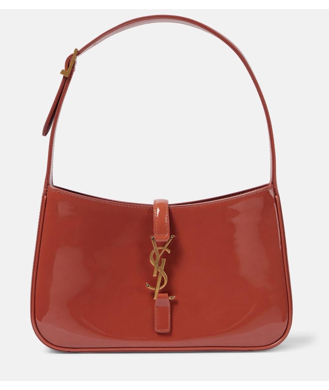 SAINT LAURENT Коралловая сумка с короткими ручками из лакированной кожи, фото 9
