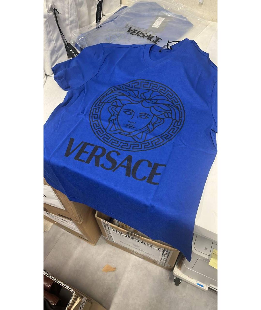 VERSACE Синяя хлопковая футболка, фото 4