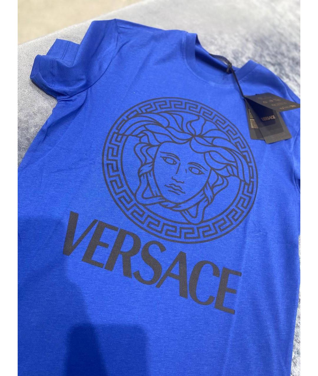 VERSACE Синяя хлопковая футболка, фото 3