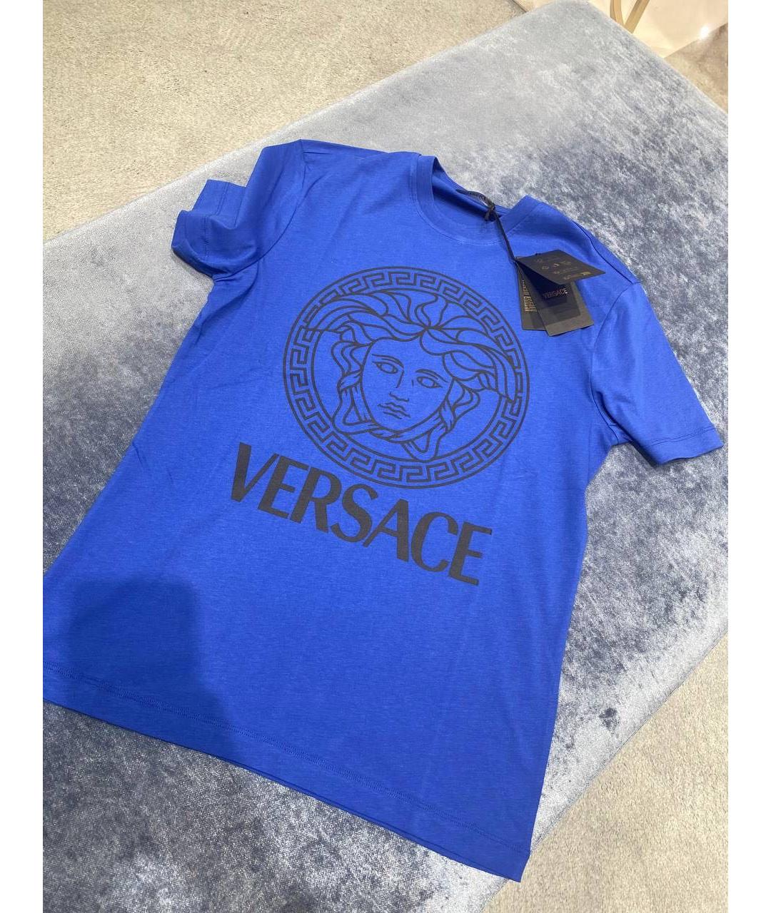 VERSACE Синяя хлопковая футболка, фото 2