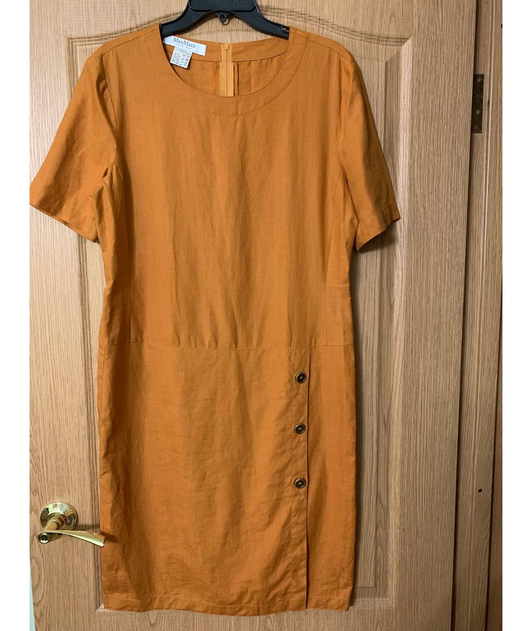 MAX MARA Оранжевое льняное повседневное платье, фото 6