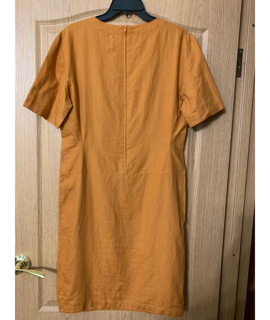 MAX MARA Оранжевое льняное повседневное платье, фото 3