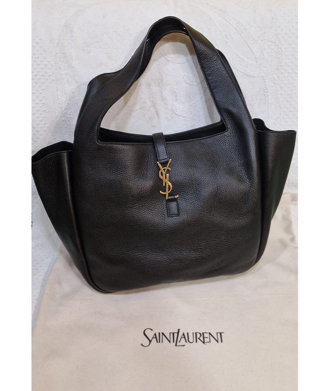 SAINT LAURENT Черная кожаная сумка тоут, фото 5