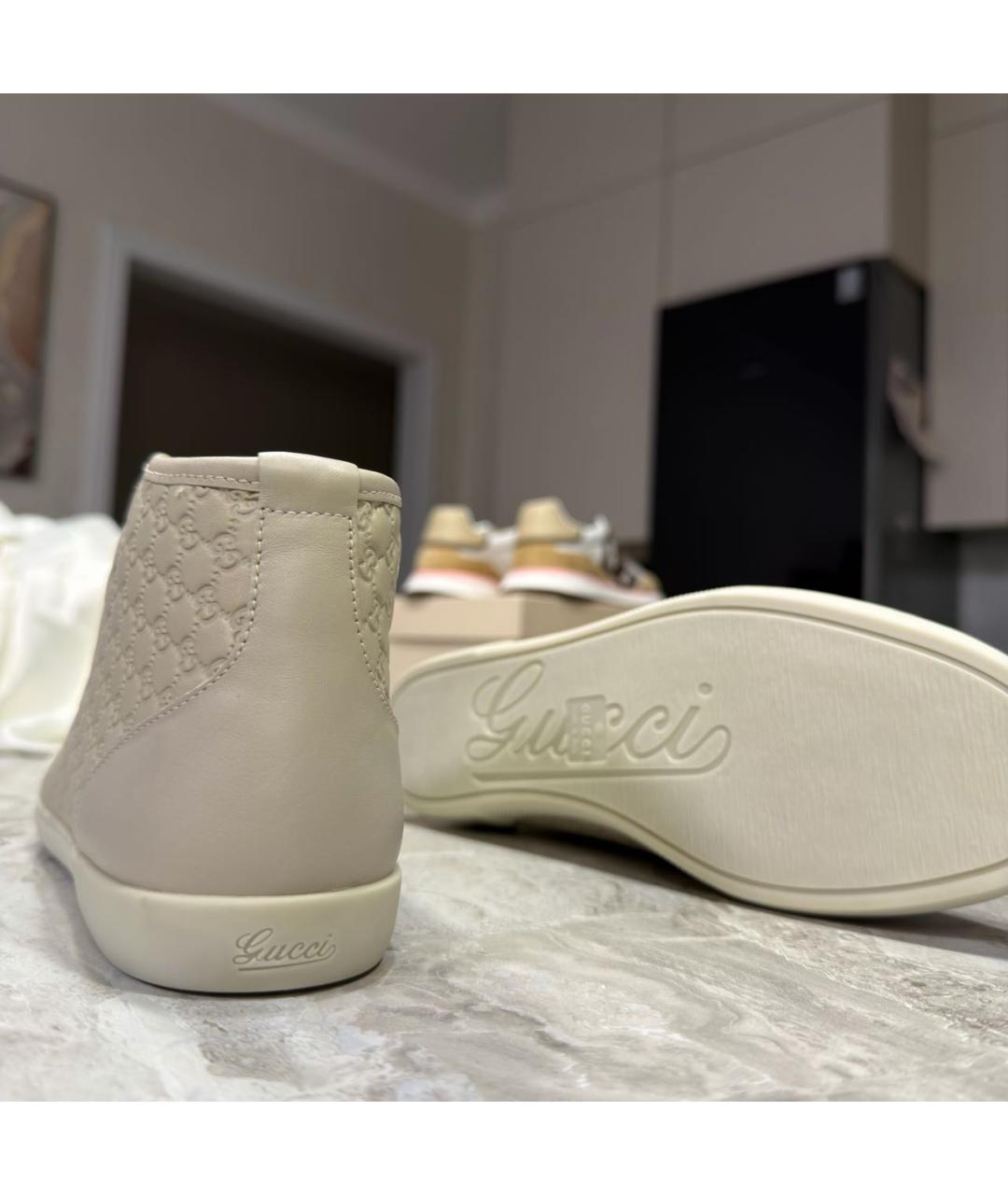 GUCCI Бежевые кожаные кеды, фото 4