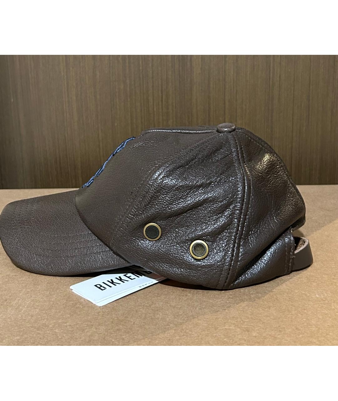 BIKKEMBERGS Коричневая кожаная кепка, фото 3