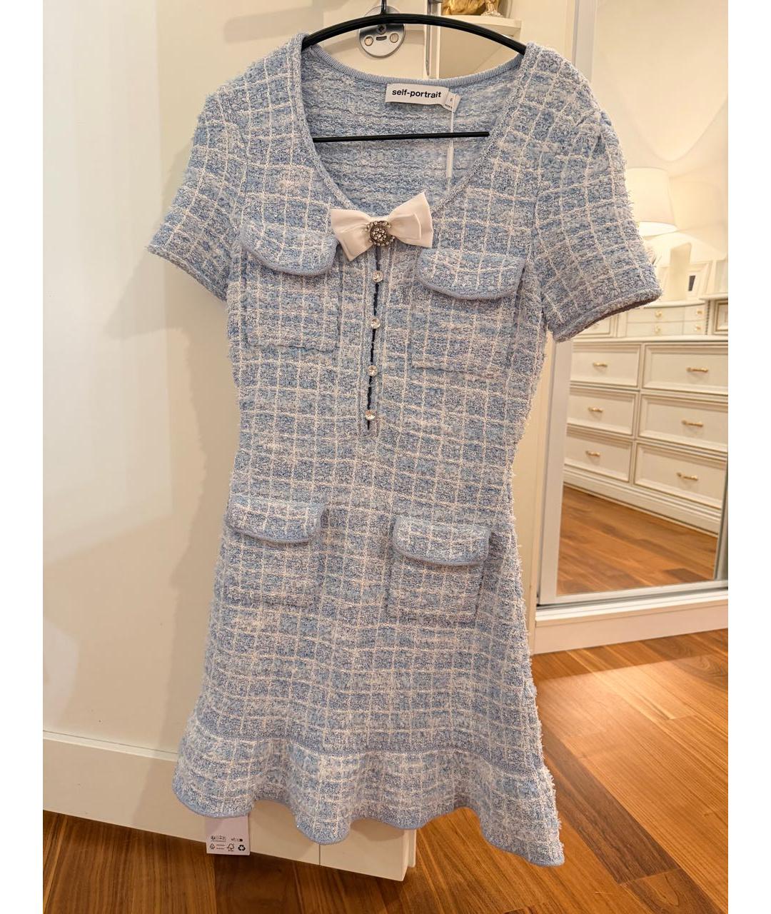 SELF-PORTRAIT Голубое твидовое повседневное платье, фото 5