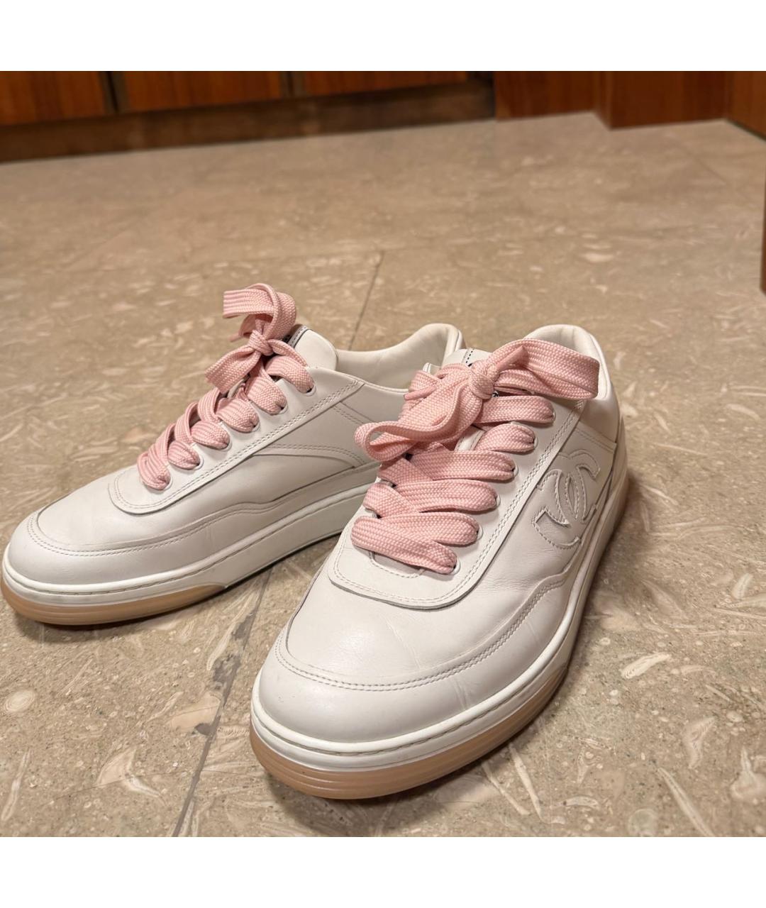 CHANEL Белые кожаные низкие кроссовки / кеды, фото 7