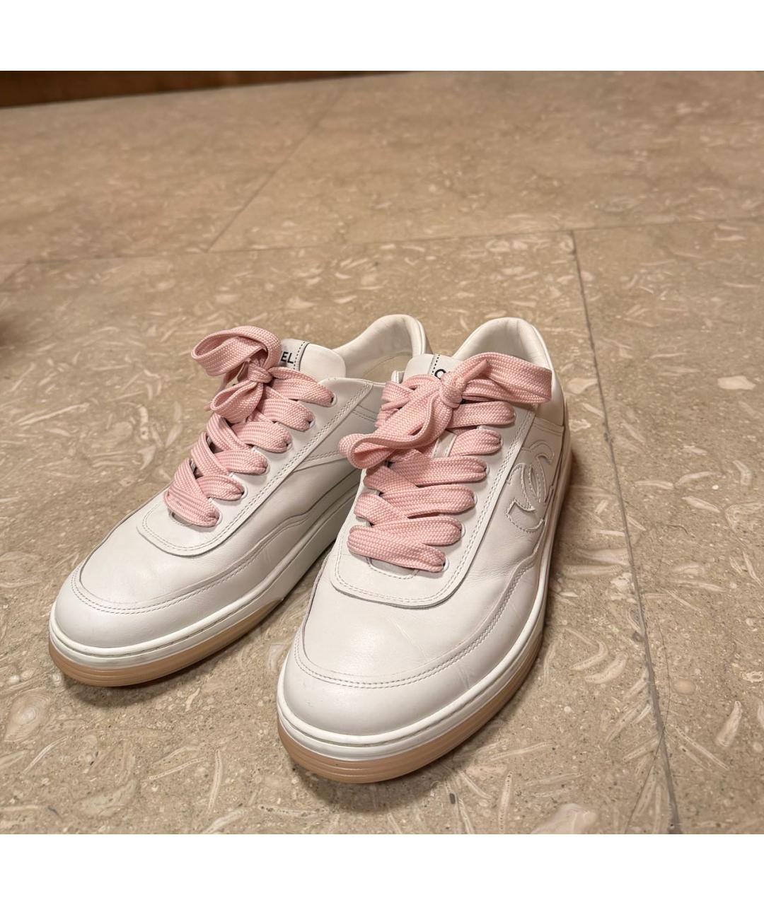 CHANEL Белые кожаные низкие кроссовки / кеды, фото 6