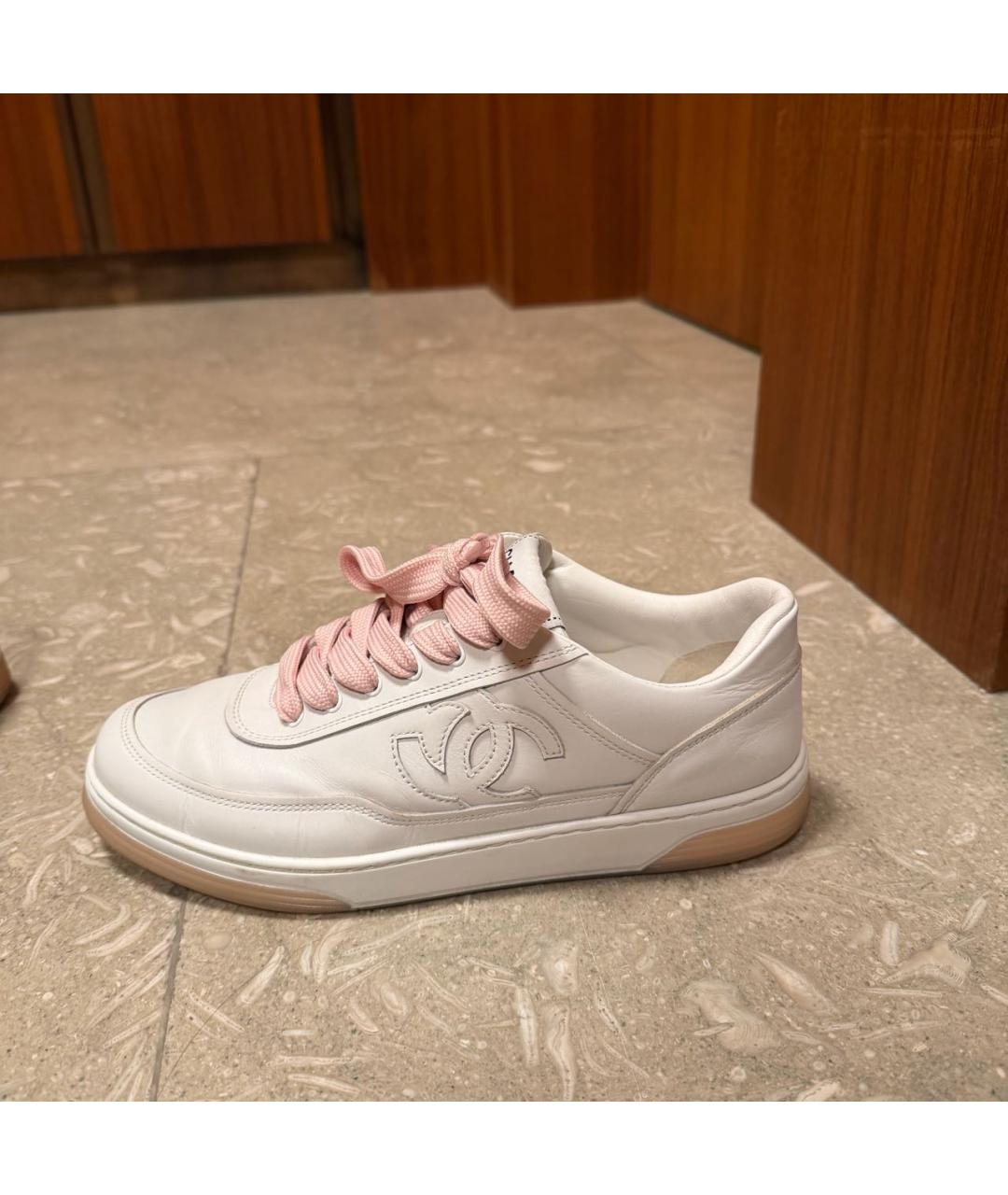 CHANEL Белые кожаные низкие кроссовки / кеды, фото 8
