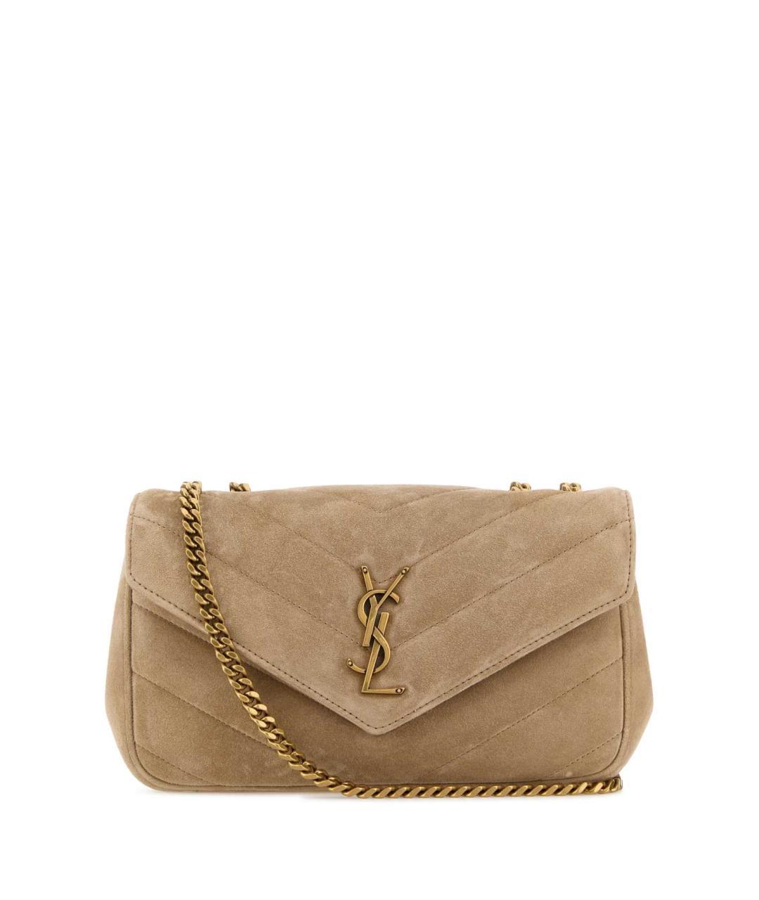 SAINT LAURENT Бежевая замшевая сумка через плечо, фото 1