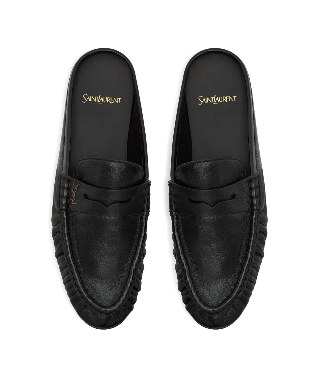 SAINT LAURENT Черные кожаные мюли, фото 3