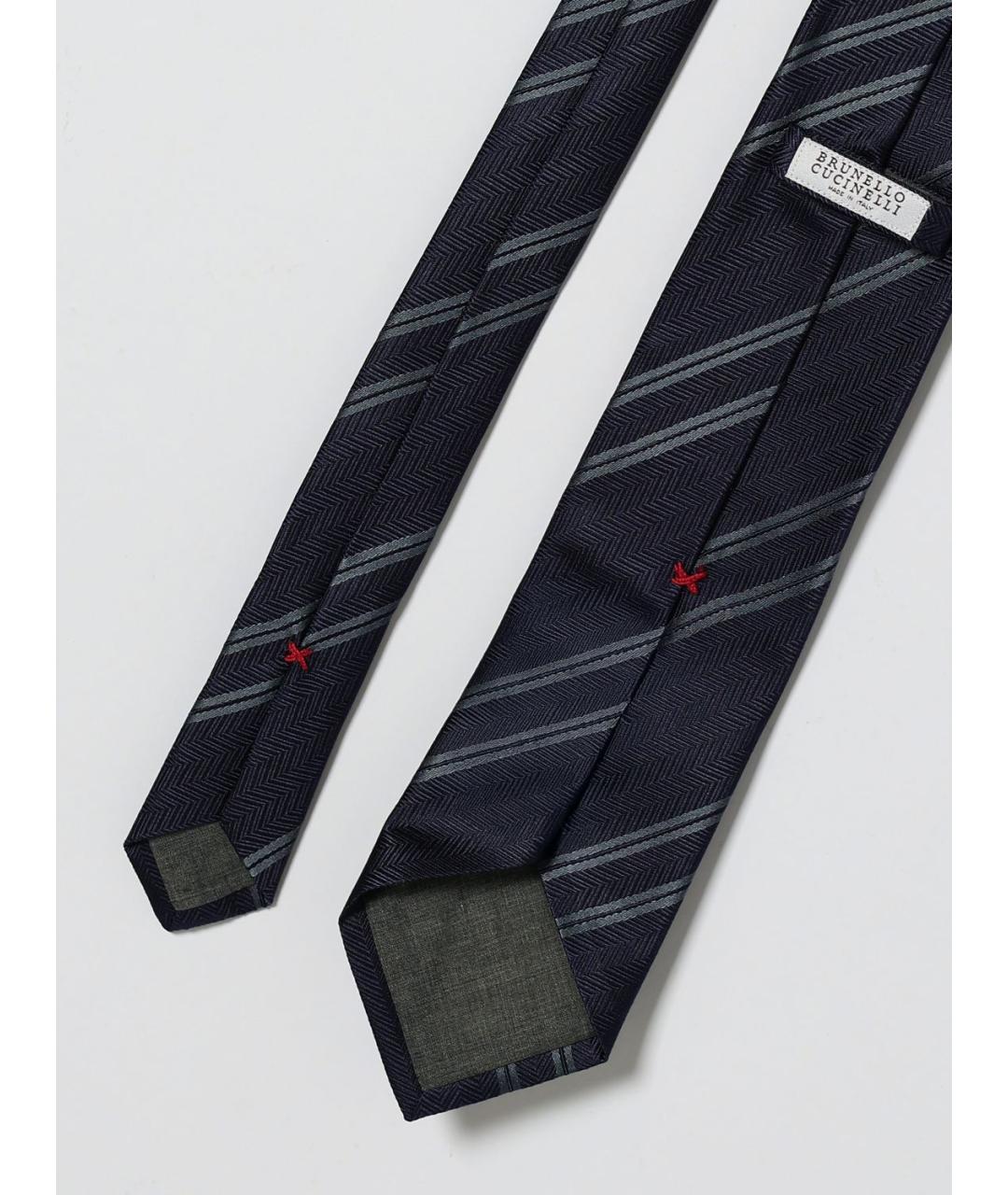 BRUNELLO CUCINELLI Синий шелковый галстук, фото 2