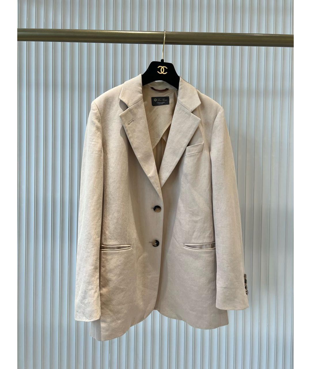 LORO PIANA Бежевый льняной жакет/пиджак, фото 8