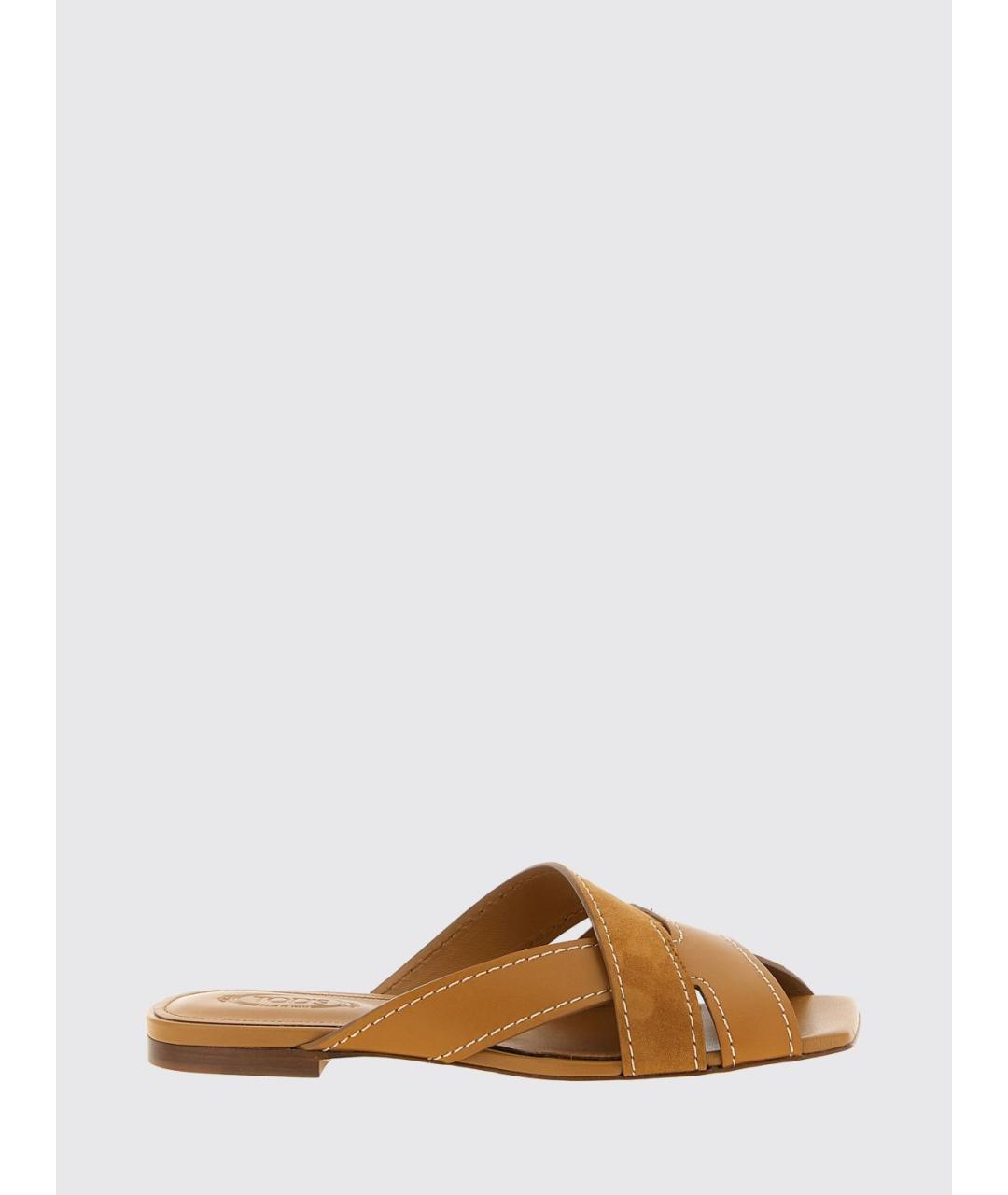 TOD'S Бежевые кожаные шлепанцы, фото 5