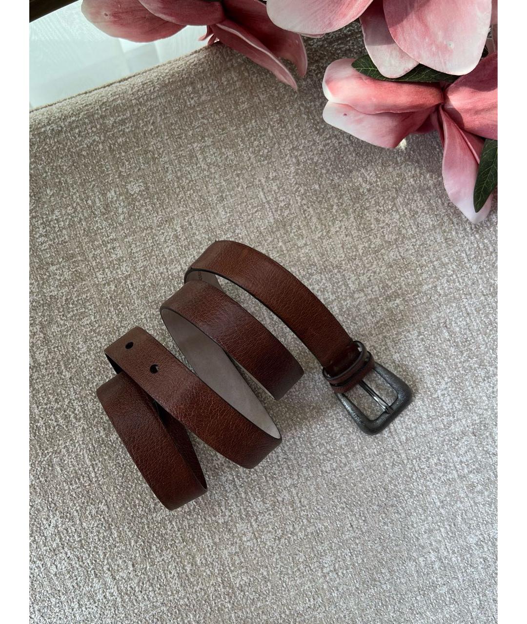 BRUNELLO CUCINELLI Коричневый кожаный ремень, фото 9