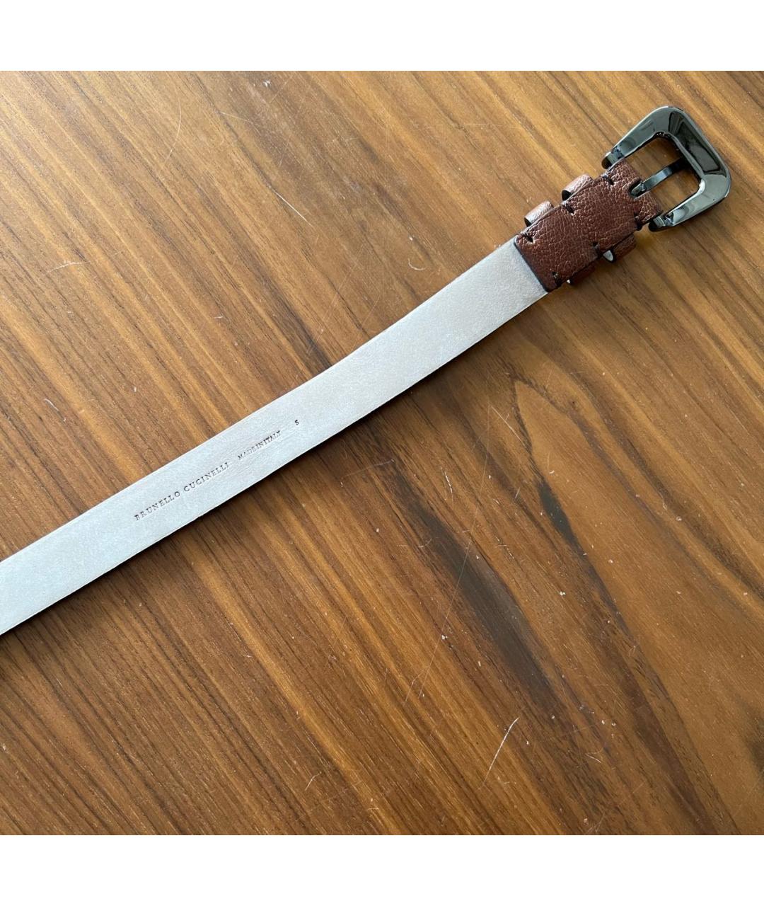 BRUNELLO CUCINELLI Коричневый кожаный ремень, фото 3