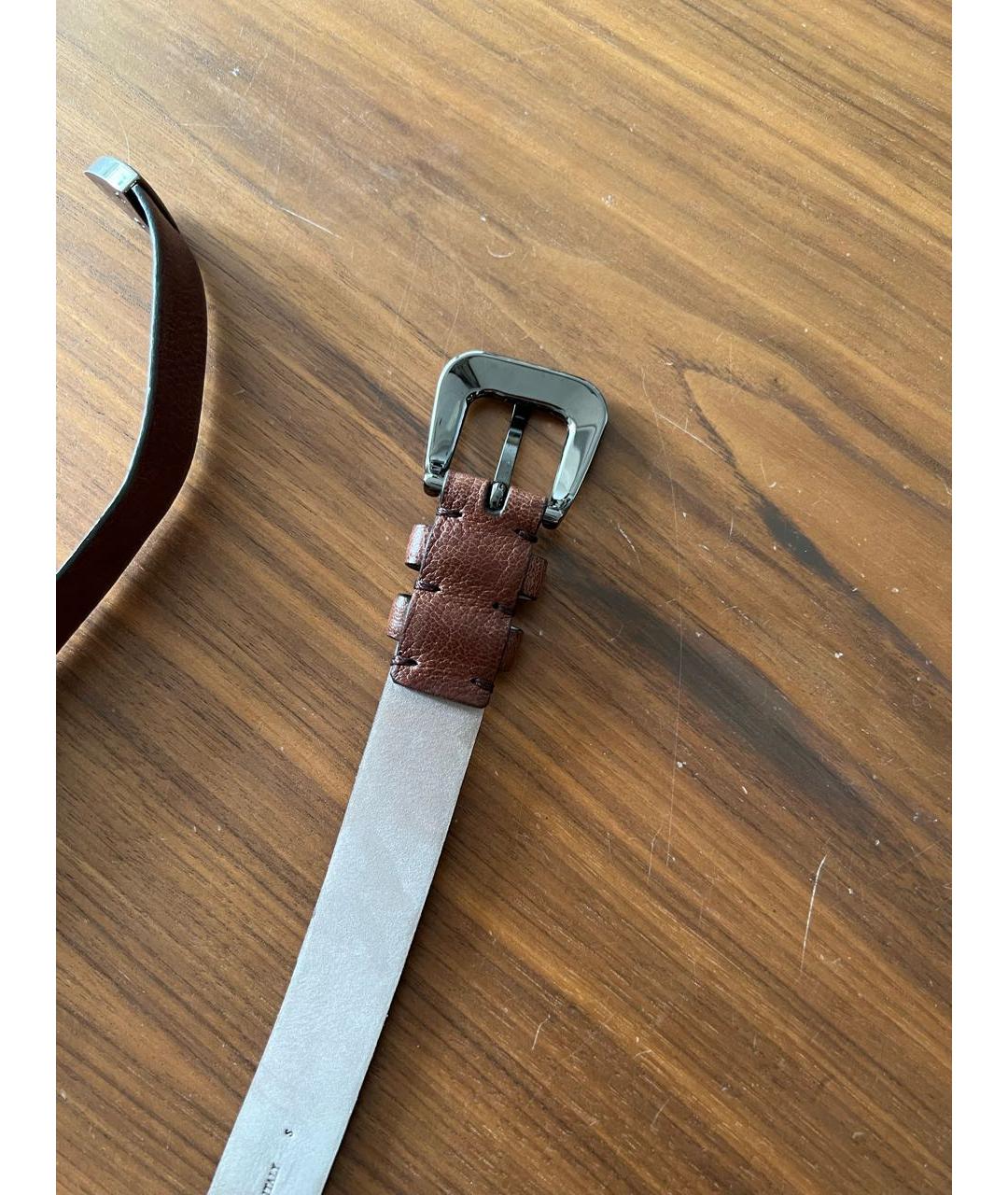 BRUNELLO CUCINELLI Коричневый кожаный ремень, фото 8