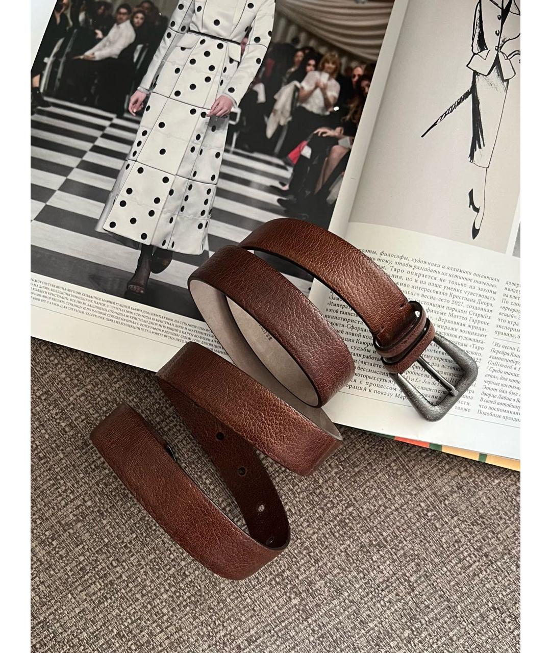 BRUNELLO CUCINELLI Коричневый кожаный ремень, фото 5