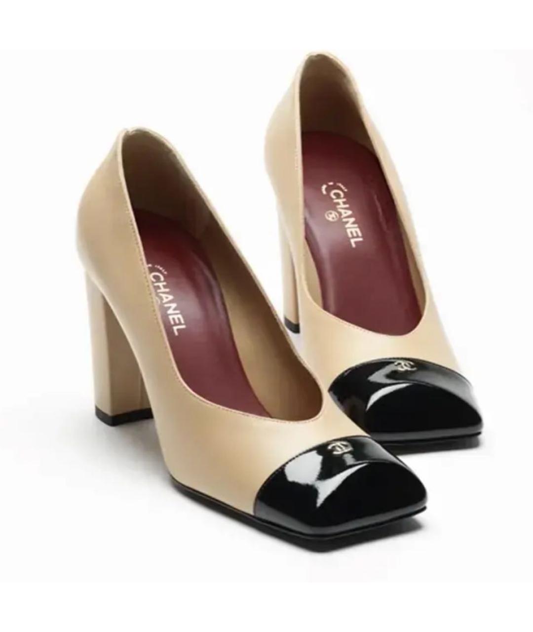 CHANEL Бежевые кожаные туфли, фото 2