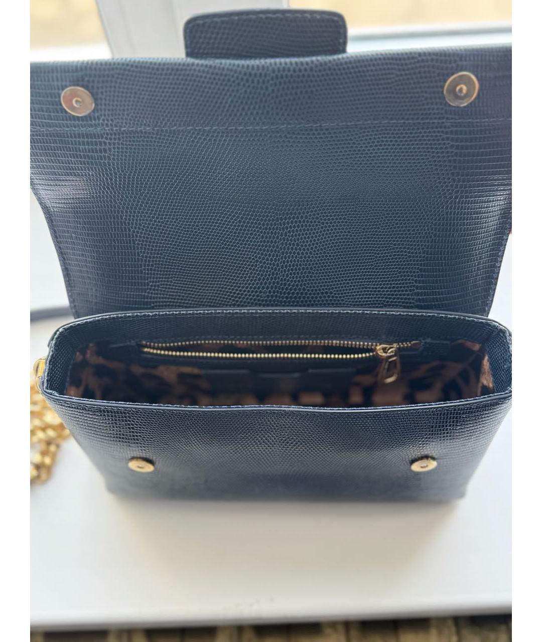 DOLCE&GABBANA Темно-синяя кожаная сумка через плечо, фото 4