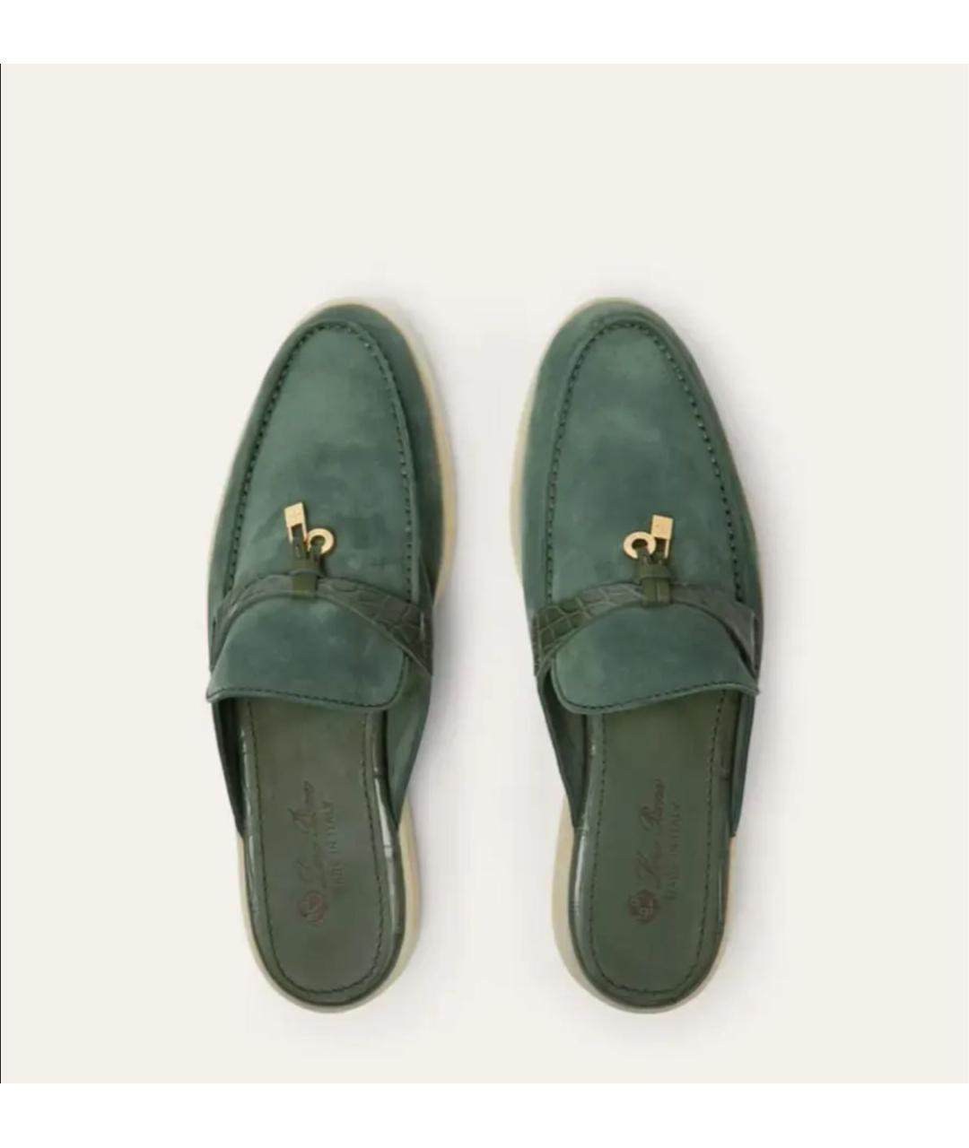 LORO PIANA Зеленые замшевые лоферы, фото 4