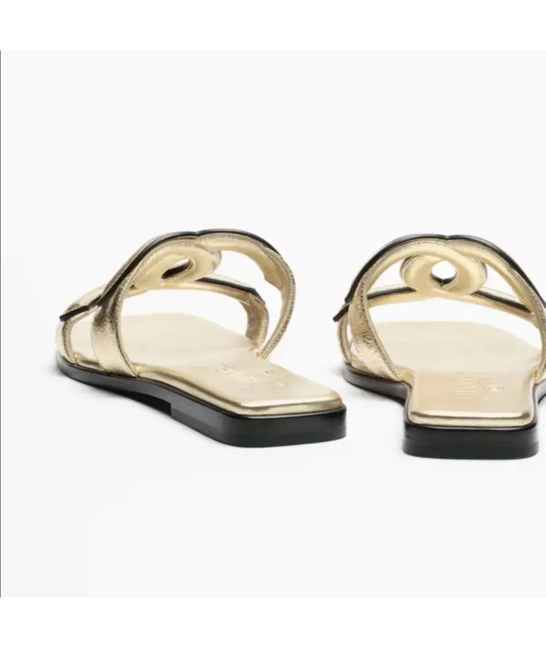 CHANEL Золотые кожаные шлепанцы, фото 3