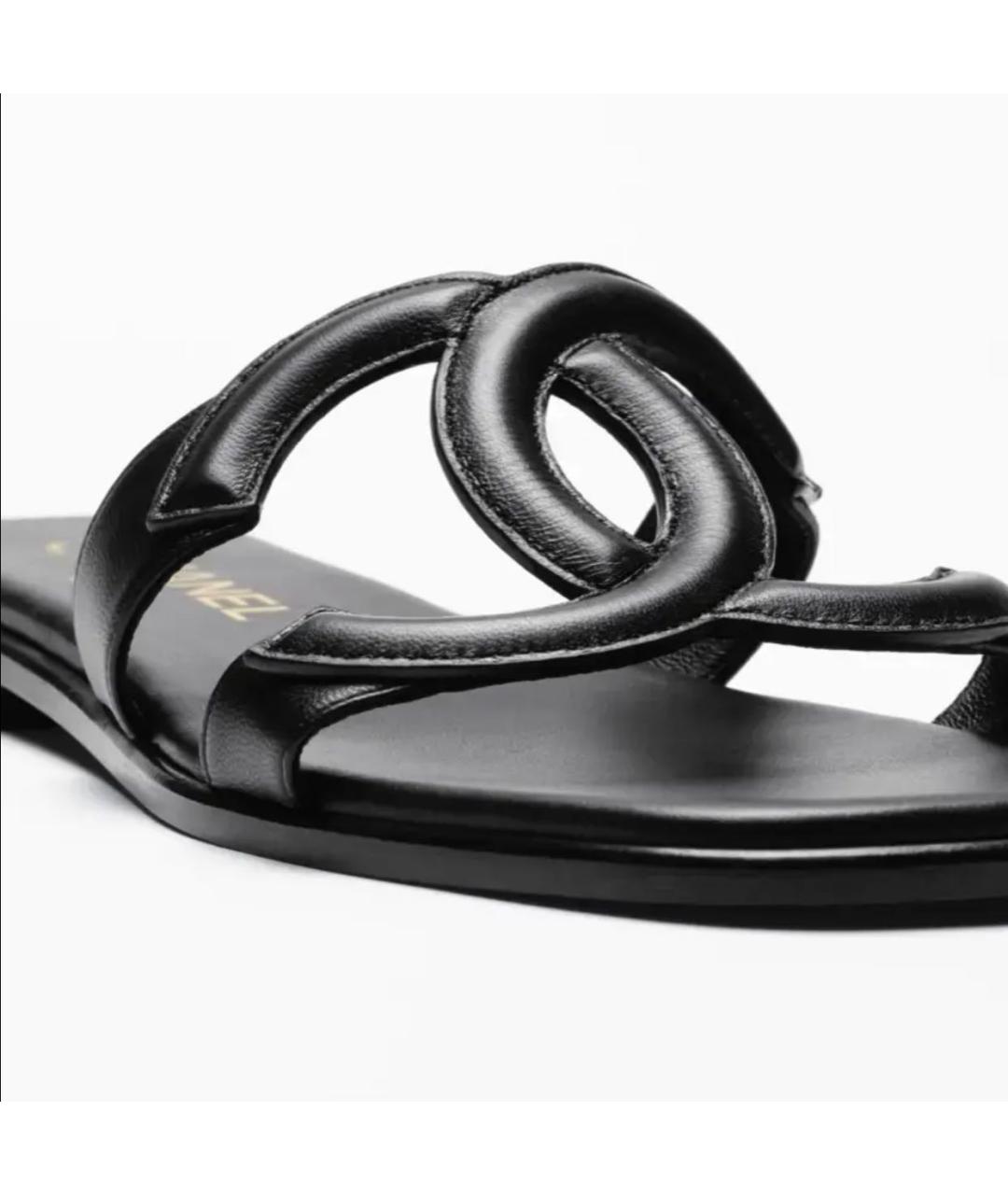 CHANEL Черные кожаные шлепанцы, фото 4